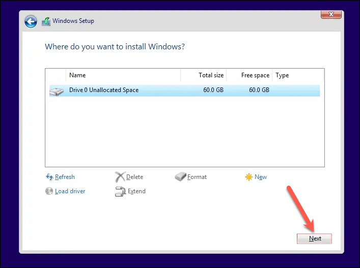 Tiny11 Setup - Disk Partition